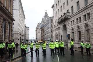 A large emergency service presence is pictured on Water Street after a car reportedly drives into the crowd during the Liverpool Trophy Parade on 26 May 2025 in Liverpool